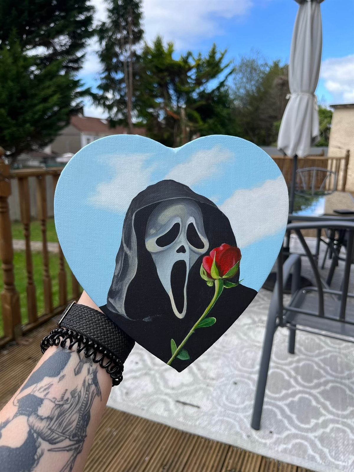 Ghostface, another view of the heart-shaped canvas