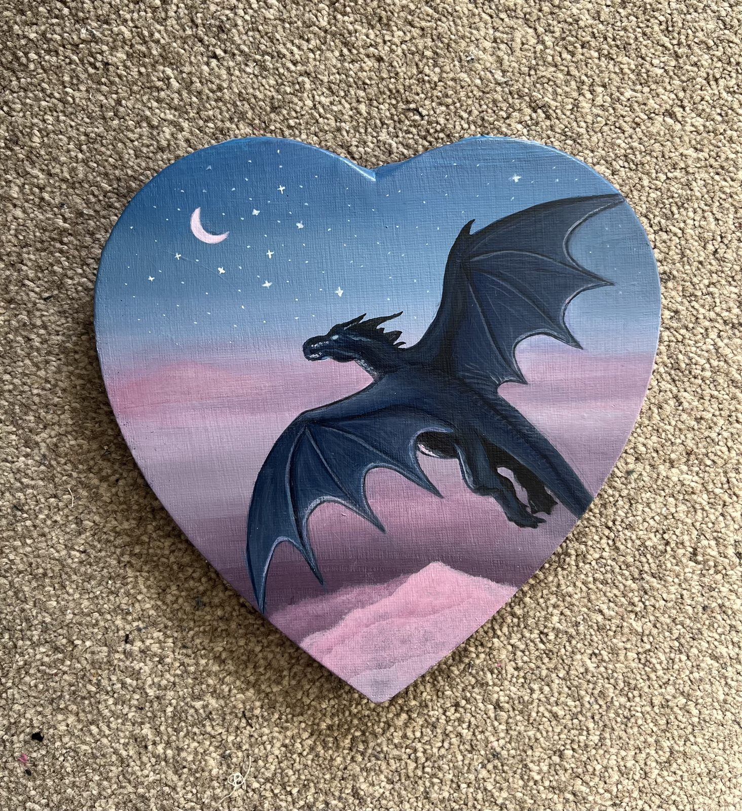 The Nightwing canvas laid flat, showing the full shape of the heart