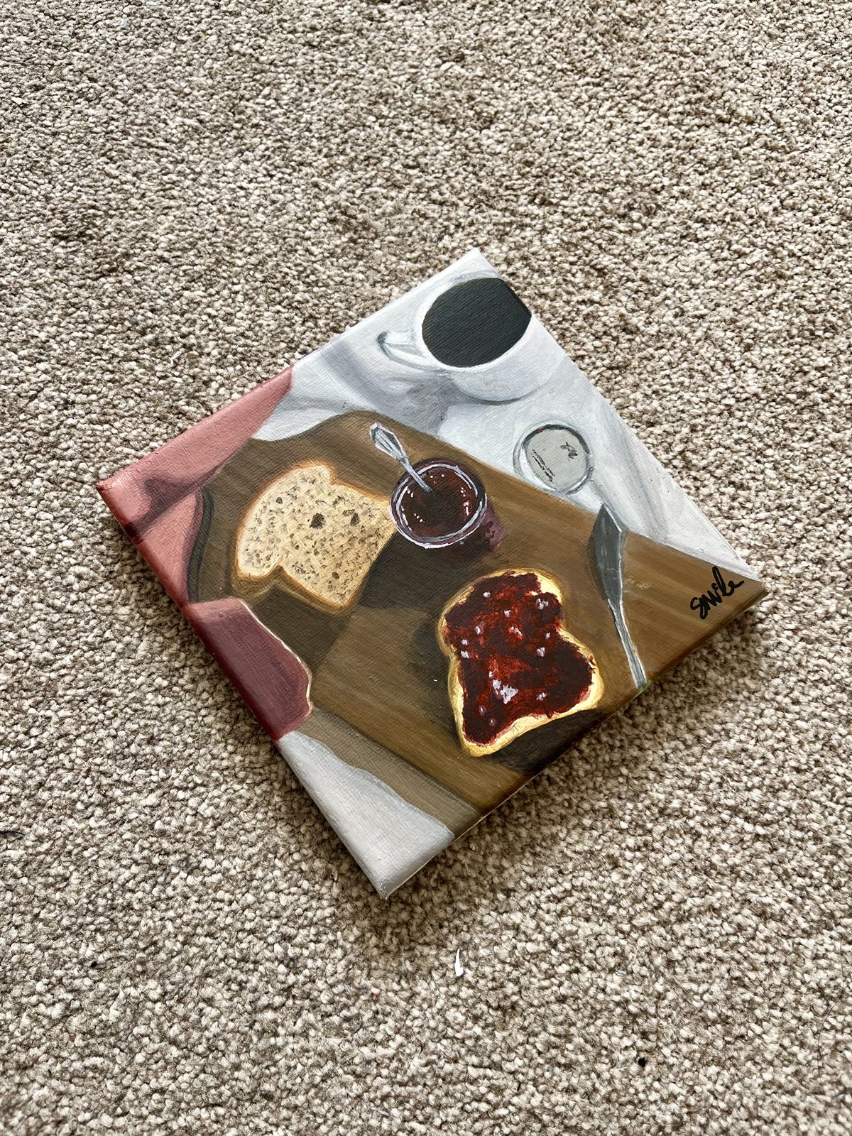 The Strawberry Jam canvas at an angle, showing the depth of the stretched canvas edge